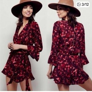 FREE PEOPLE All In Ruffle Floral Burgundy Romper